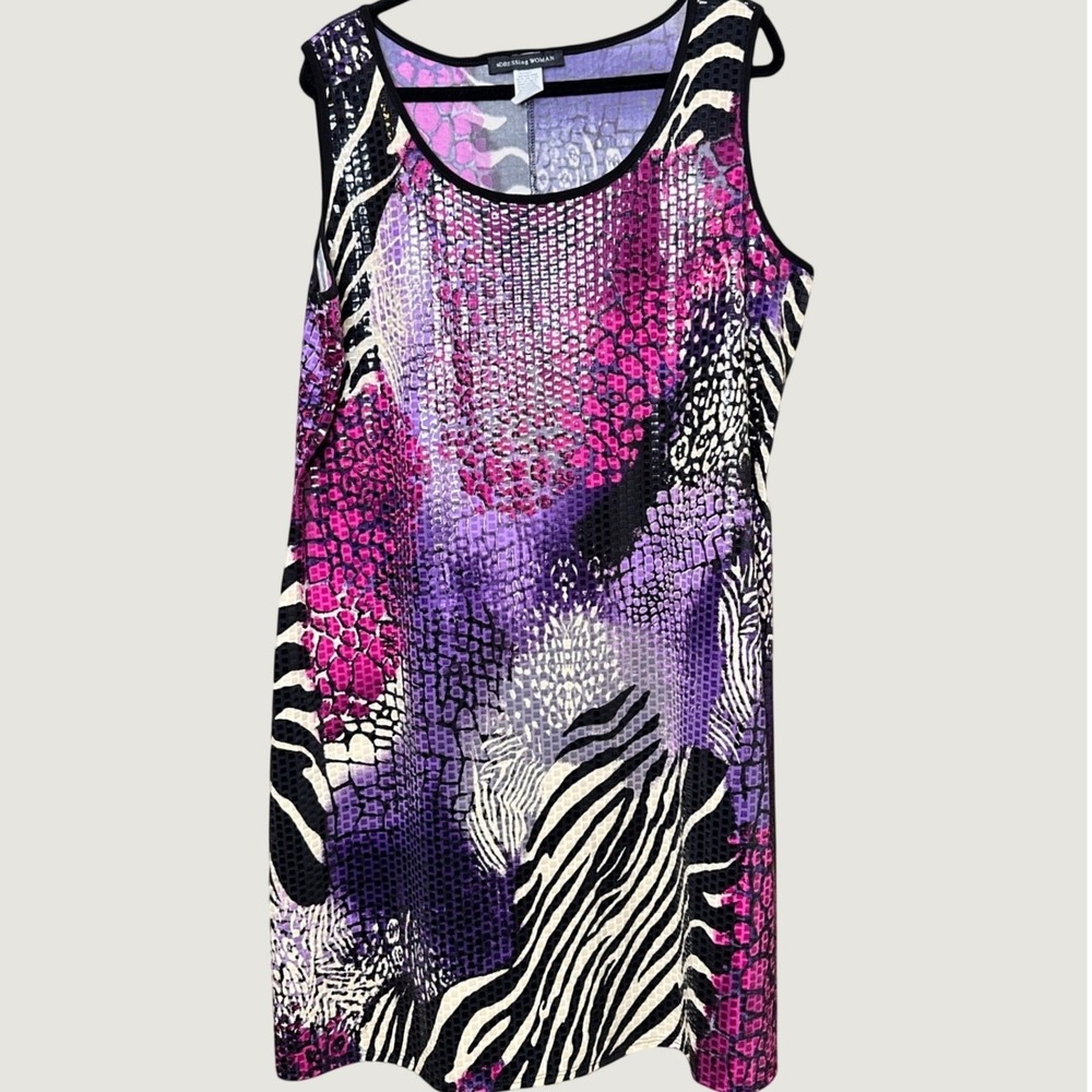 aDRESSing WOMAN Plus Size 2X Purple Animal Print Zebra Snakeskin Shift Dress USA